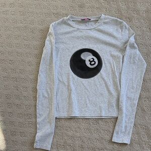 Edikted Gray Long Sleeve Tee with Black 8-Ball Design